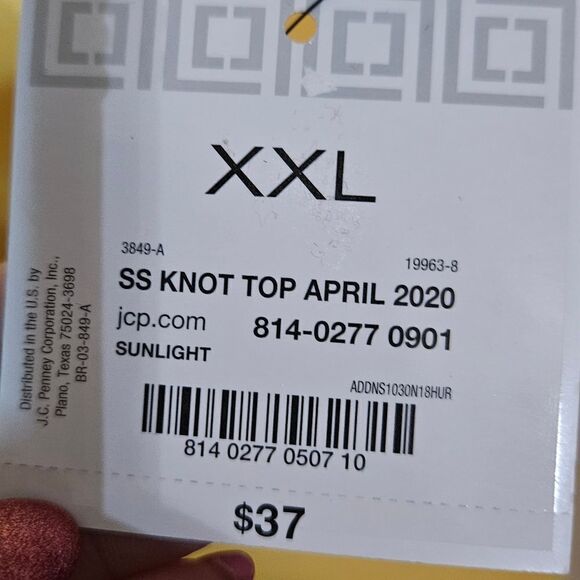 #211 LIZ CLAIBORNE CAREER- SS KNOT FRONT SUNLIGHT YELLOW TOP-  Size: XXL - Picture 4 of 5